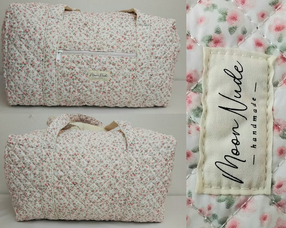 Moon Nude Handmade Rose Floral Tote Bag Quilted Zip Closure Large #J5912